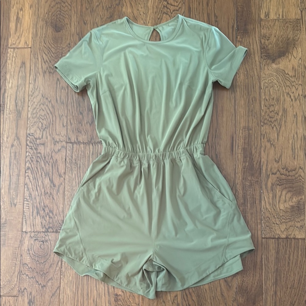 lululemon Open Back Shorts Romper in Olive Green